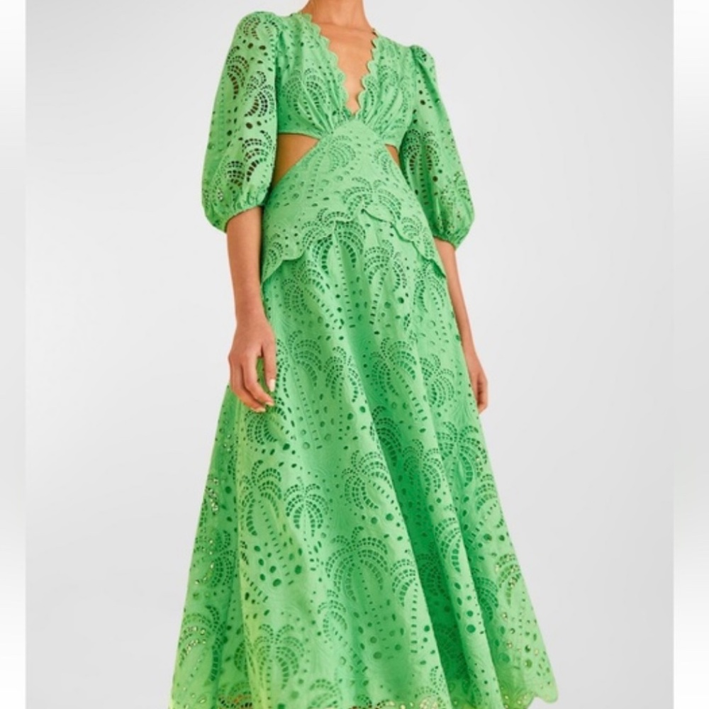 FARM Rio Green Richelieu Dress large eyelet green